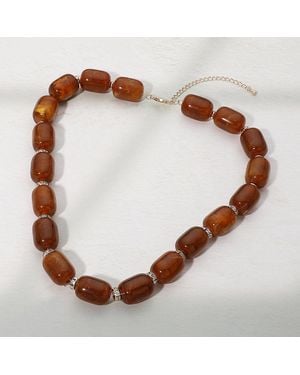 Fashnzfab Chunky Bead Decorative Spacer Beaded Statement Necklace - Brown