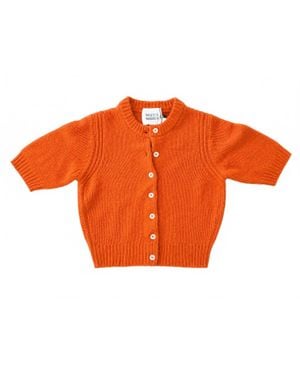 White + Warren Cashmere Short Sleeve Cardigan - Orange