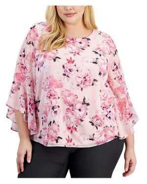 Kasper Floral Print Lined Blouse - Pink