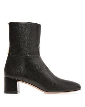 Bally Low Block Heel Leather Ankle Boots - Black