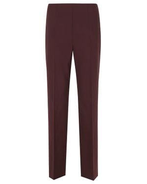 Alberta Ferretti Burgundy Tropical Wool Back Pockets Wool-Blend Straight-Leg Pants - Purple