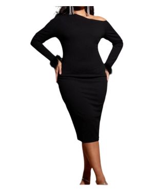 Rebdolls Feather Cuff Midi Dress - Black