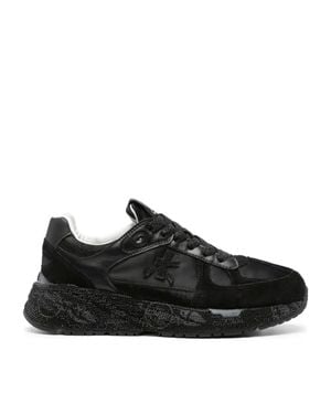 Premiata Mased Leather Textured Sole Sneakers - Black