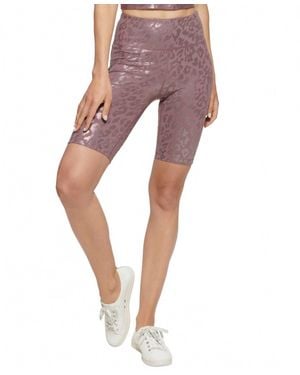 Calvin Klein Performance Metallic-Print High-Waist Bike Shorts - Purple