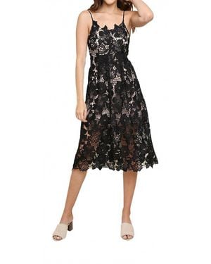 Umgee Floral Lace Applique Midi Dress - Black