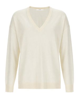 Co. Lightweight Cashmere Sweater With V-Neckline And Ribbed Details - White