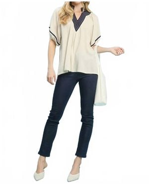 Umgee Linen Blend Puff Sleeve Top - Blue
