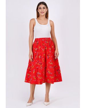 Leota Evelyn Tiered Midi Skirt Lucky Cheetah Poppy