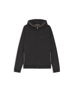 BOSS Contrast-Binding Zip-Up Hoodie - Black
