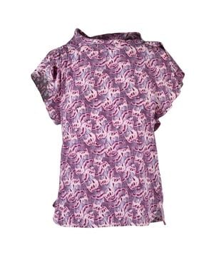 Isabel Marant Delicate Abstract Pattern Silk Stretch Top With Flutter Sleeves - Purple