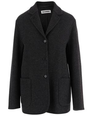 Jil Sander Dark Wool Coat With Classic Lapel - Black