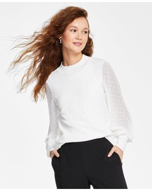 Cece Clip Dot Sleeve Sweater - White