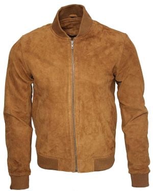 Infinity Leather Retro Goat Suede Varsity Leather Bomber Jacket-Athens - Brown