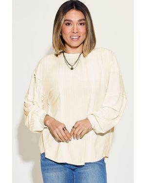 TRUEDAMES Basic Bae Full Size Ribbed Round Neck Long Sleeve T-Shirt - Natural