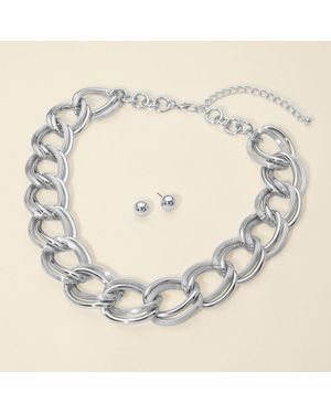 Fashnzfab Chunky Chain Link Statement Necklace - Metallic