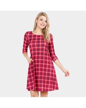TRUEDAMES Plaid Check Pinafore A Line Swing Dress S/M/L - Red