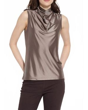 Lyssé Irina Stretch Satin Turtleneck Top - Brown