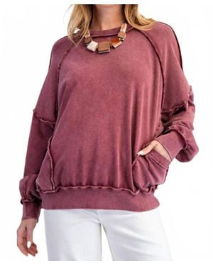 Easel Cut Out Mineral Washed Pullover - Red