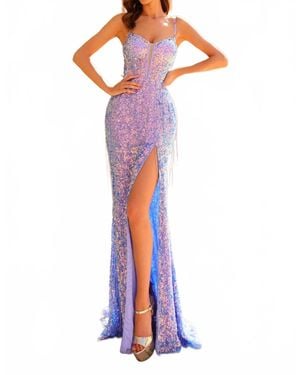 Amarra Shimmering V Neck Sequin Gown - Blue