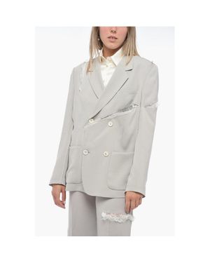 Undercover Double-Breasted Cut-Out Blazer With Lace Details - Gray