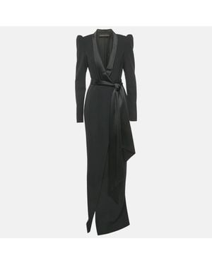 Alexandre Vauthier Satin Collar Crepe Tailored Long Dress - Black