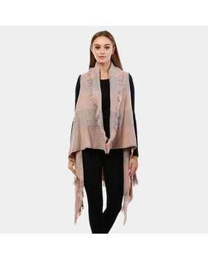 TRUEDAMES Plaid Fringe Vest - Pink