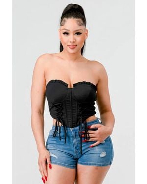 TRUEDAMES Luxe Sweetheart Ruffled Drawstring Lace Bustier Top - Blue