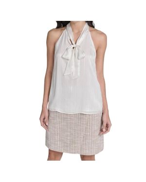 Calvin Klein Tie-Neck Sleeveless Blouse - Gray