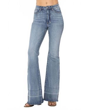 Judy Blue High Waist Tummy Control Release Hem Flare Jeans - Blue