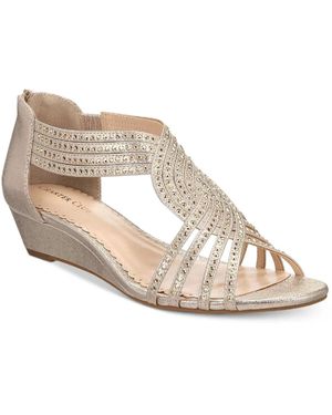 Charter Club Ginifur Sandals Champagne Embellished Wedge Heel Zpo3895 - Metallic