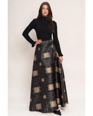 TRUEDAMES Ornamental Nights Woven Maxi Circle Skirt - Black