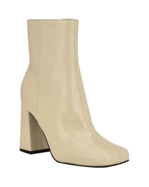 Nine West Spice Boots Cream Patent Leather Square Toe Bootie Jobb1670 - Natural