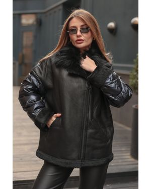 Alaska® Outerwear Genuine Lamb Leather Fox Fur Coat - Black