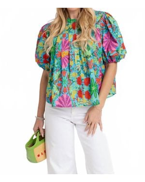 Karlie Floral Short Puff Sleeves Blouse - Green