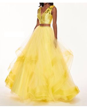 Rachel Allan Two-Piece Embellished Tulle Gown - Yellow