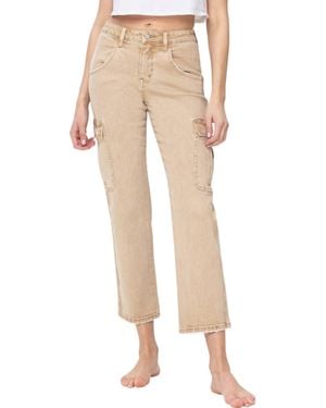 Flying Monkey Monica High Rise Straight Cargo Jeans - Natural