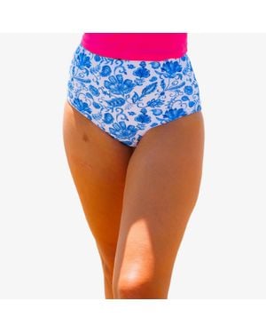 Calypsa Full Coverage High Waisted Bikini Bottom - Blue