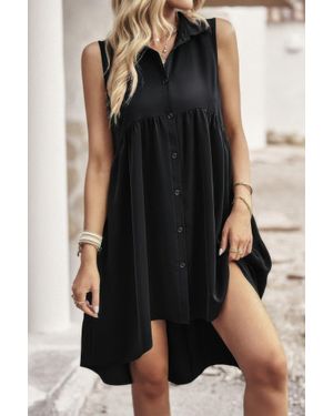 TRUEDAMES Fashnzfab Sleeveless Solid Peplum Shirt Dress - Black