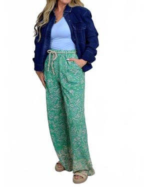 Democracy Rope Belt Wide Leg Abstract Pants - Blue