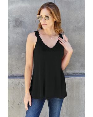 TRUEDAMES Basic Bae Full Size Lace Detail V-Neck Cutout Cami - Black