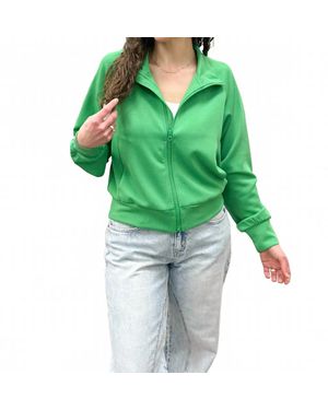 Mono B Luxe Ribbed Sand Wash Zip Up Jacket - Green
