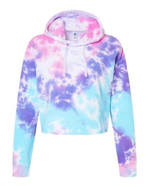 Colortone Tie-Dyed Crop Hooded Sweatshirt - Blue