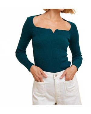 In-Loom Ribbed Notch Neck Top - Blue