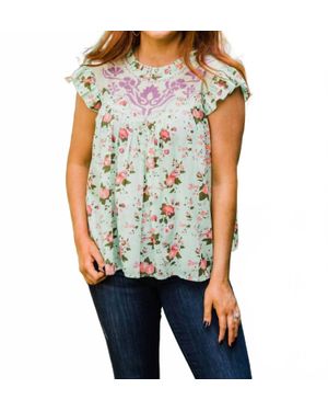 Layerz Clothing Ruffle Embroidered Top - Blue