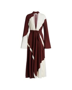 Alberta Ferretti Flowing Midi Dress With Deep V-Neckline And Color-Block Design - Red