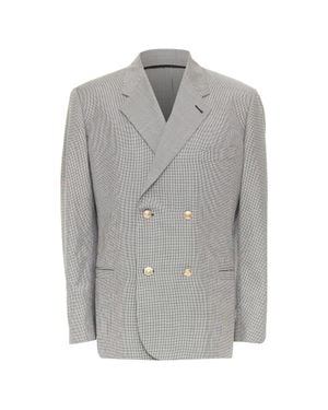 Versace Wool Micro Houndstooth Medusa Double Breasted Blazer Eu50 L - Gray