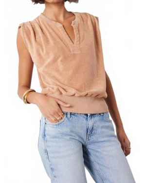 Bobi Split Neck Ribbed Tee - Blue