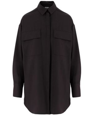 Ql2 Dark Stretch Wool-Blend Shirt With Classic Collar - Black