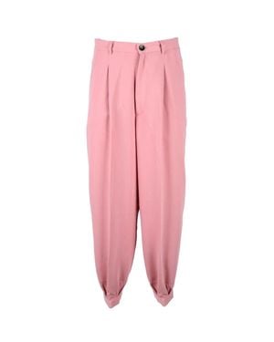 Semicouture Wide-Leg Pants With High Waist And Cuffed Hems - Pink
