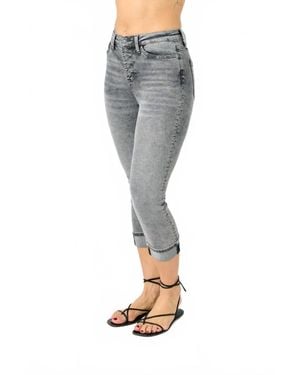 Judy Blue Cuffed Capri Pants - Gray